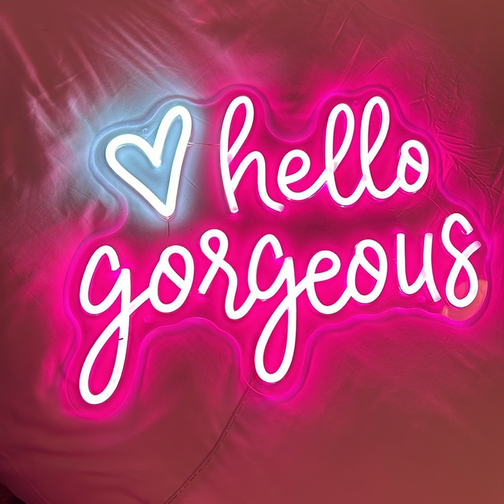 Pink neon sign Hello Gorgeous